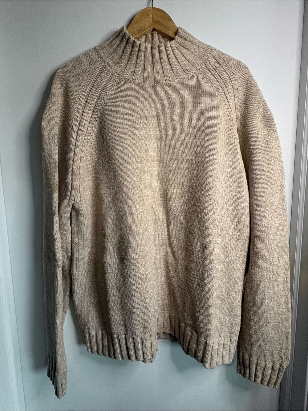 Vintage GAP XXL Beige Cotton Knit Mock Neck Pullover Sweater Coastal Fisherman
